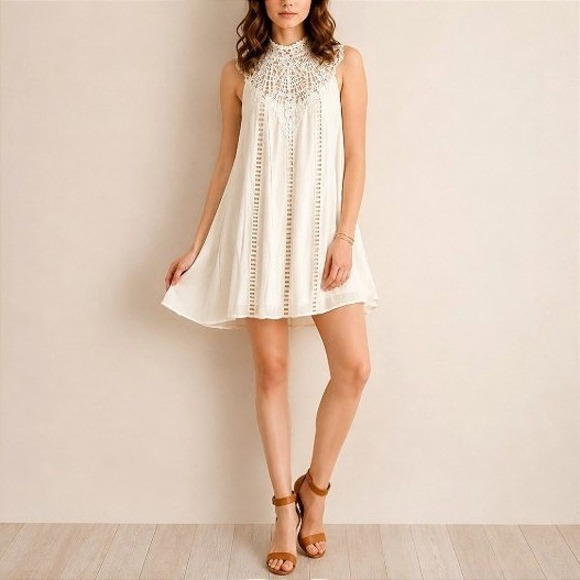 entro Dresses & Skirts - Entro Ivory Crochet Lace Sleeveless Whimsical Antique Cottagecore Boho Dress M